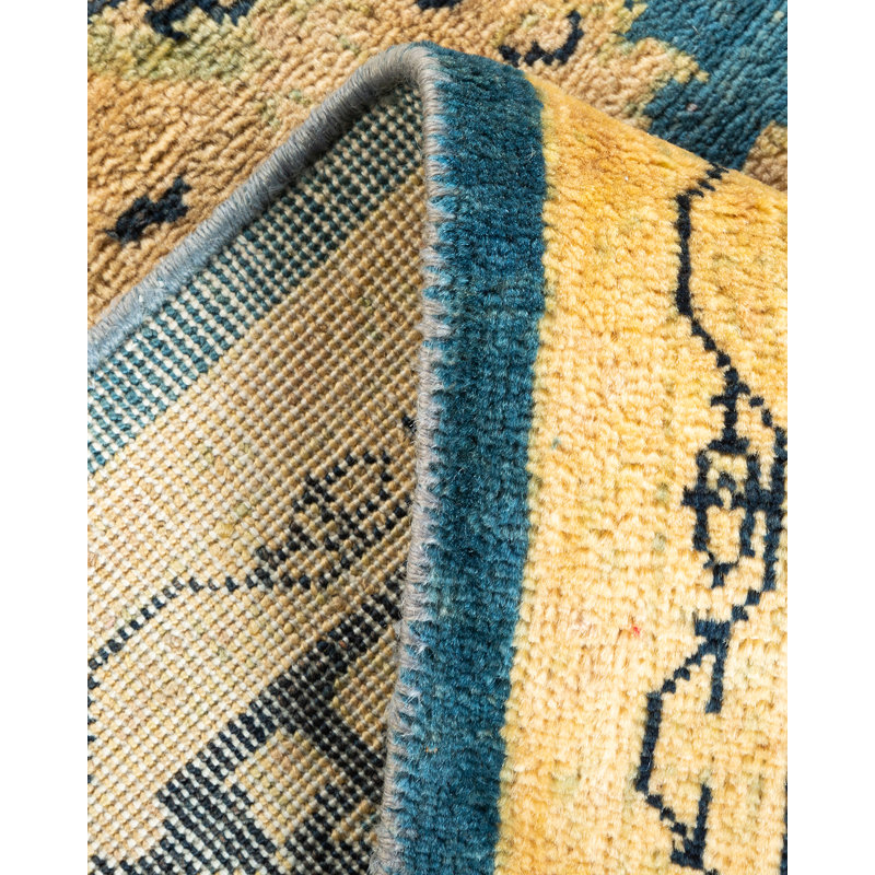 Tapis unique en laine noué à la main nouvel âge de 5 pi x 7 pi 10 po Kendarion en bleu sarcelle / noir / brun clair