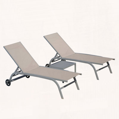 Ensemble de 3 chaises longues avec roulettes et positions réglables
