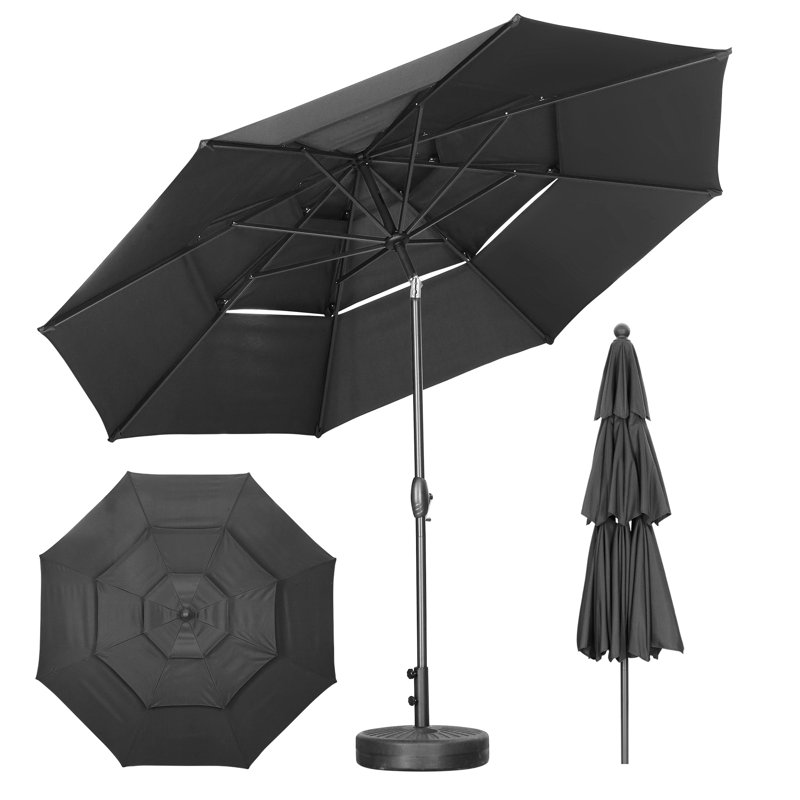 Parasol de patio 10 pi avec base, Noir