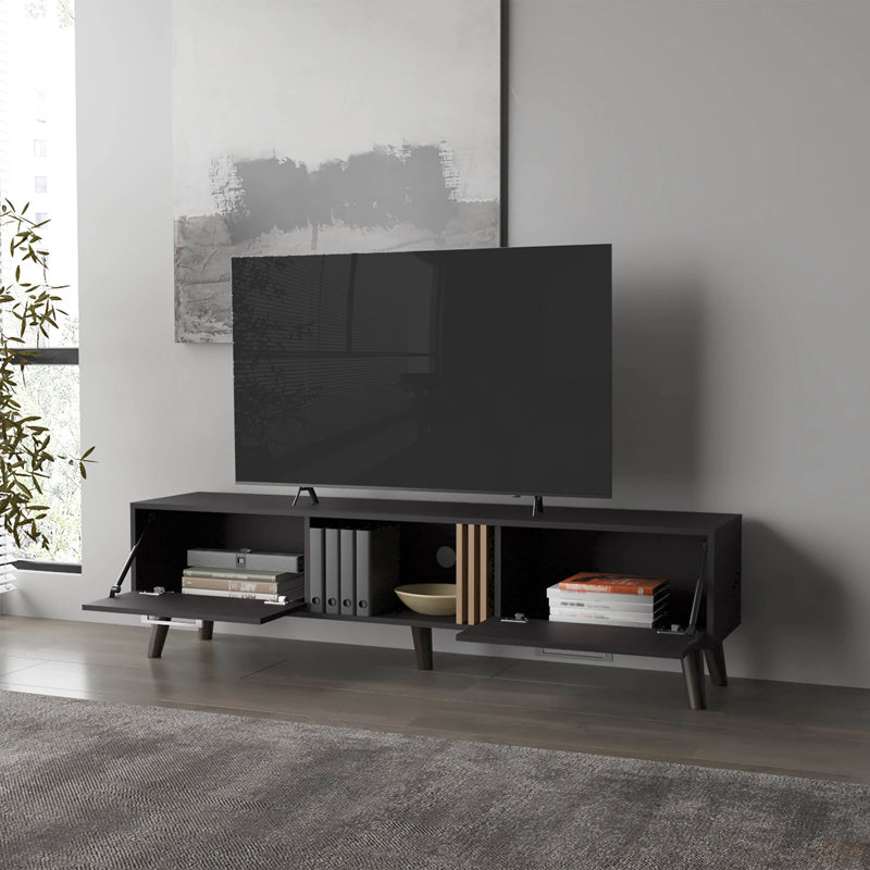 Meuble télé avec 2 portes et rangement ouvert Wengue (meuble télé)