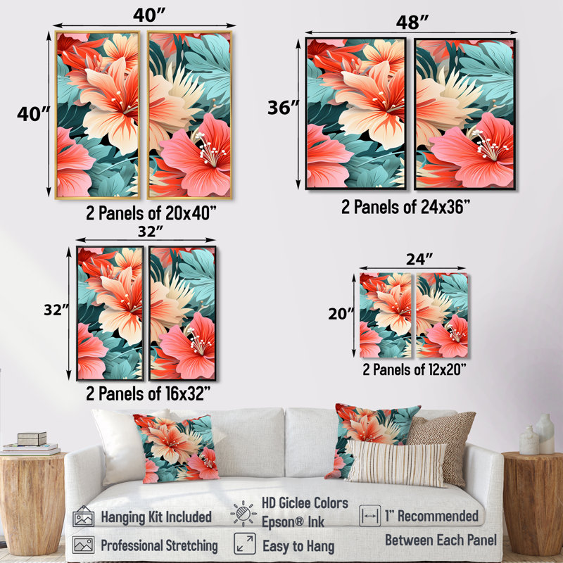 Ensemble de 2 décorations murales Coral Mirage Vi Tropical - Peach, H 32 po x l 32 po, Ne s’applique pas