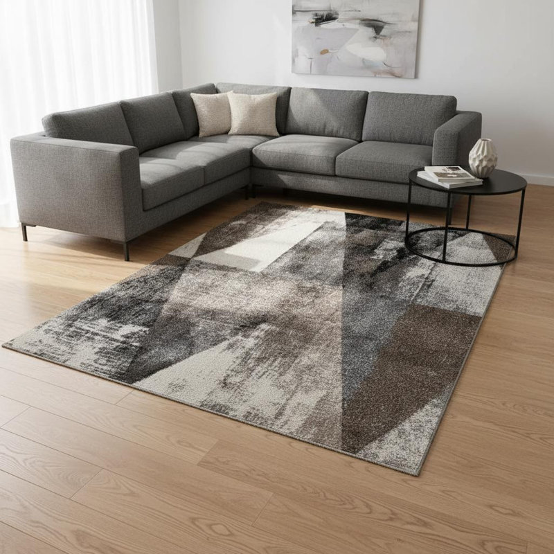 Tapis géométrique brun et noir 8 pi x 11 pi