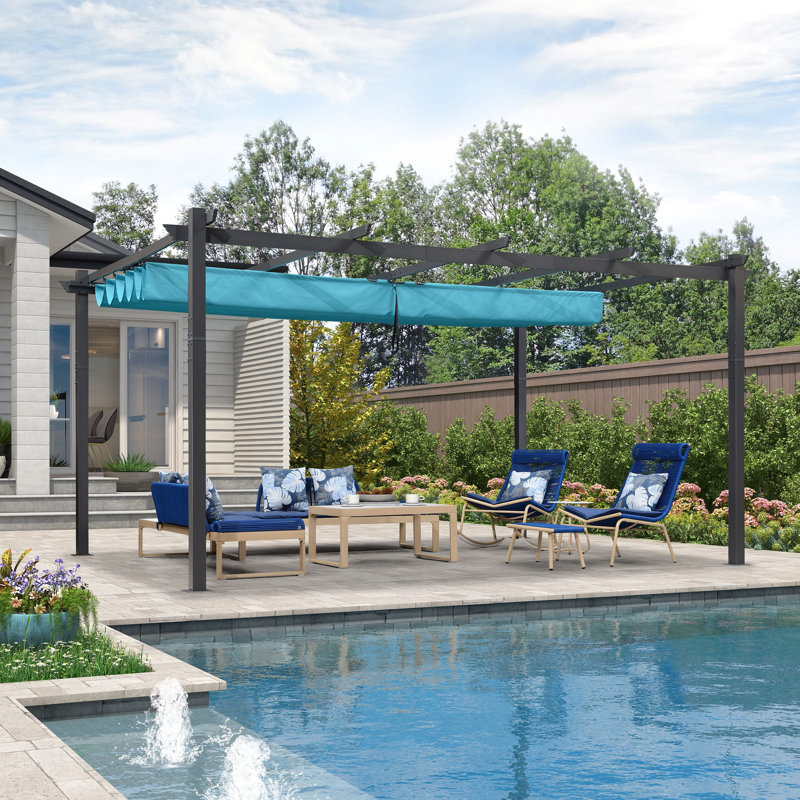 16 Ft. W x 12 Ft. D Aluminum Pergola with Canopy, Blue