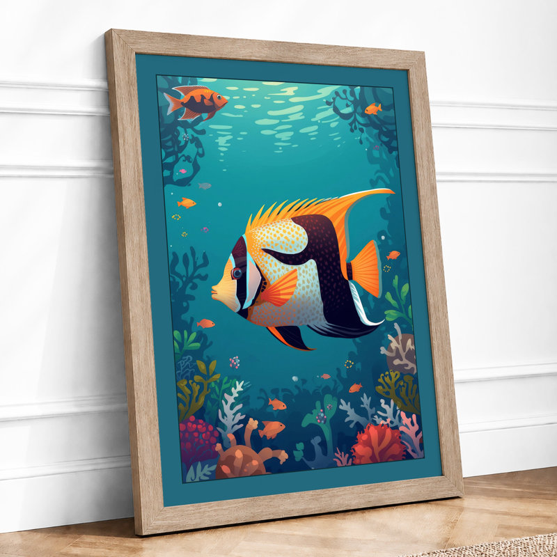 Moorish Idol in Motion Tropical - Framed Print, A2 - 59.4 x 42.0 cm, Oak