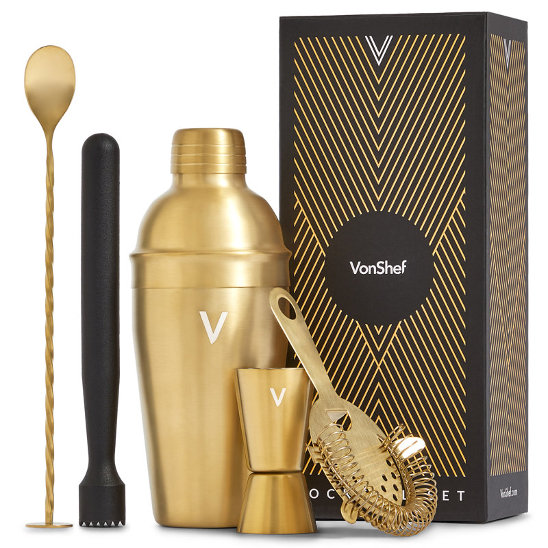 Manhattan Cocktail Shaker Set, Brushed Gold