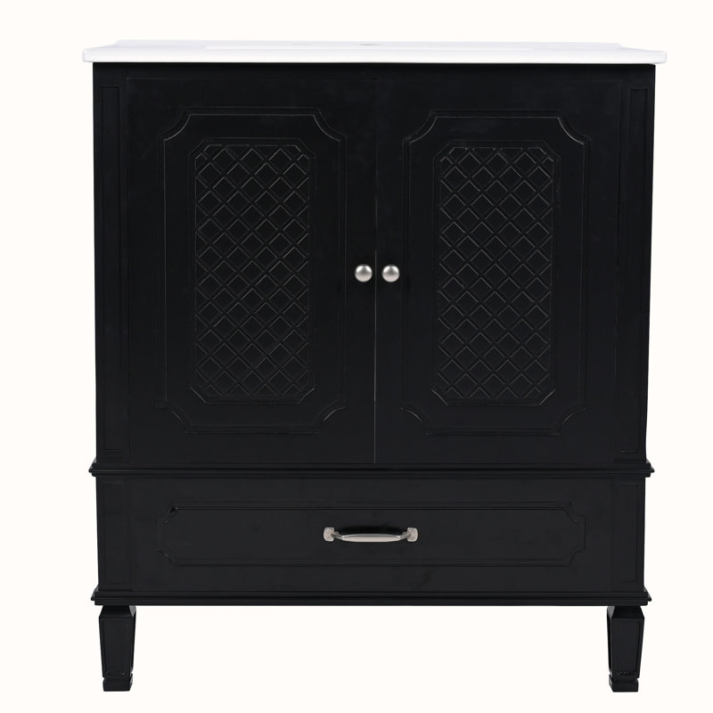 Meuble-lavabo avec lavabo et armoire avec tiroirs, Argent argent, Noir, noir, noir, noir