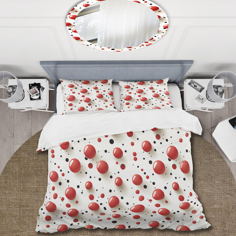 Ensemble de housse de couette à pois Red And White Polka Dots, Housse de couette pour très grand lit et 2 très