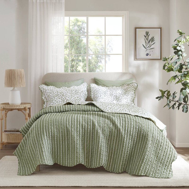 Ensemble de literie élégant vert sauge, courtepointe en polyester de qualité supérieure au design unique pour la maison