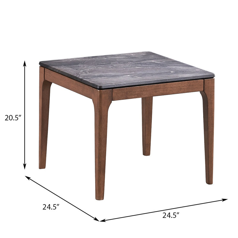 Table de bout carrée en pierre d'ingénierie Dugray, gris et noyer