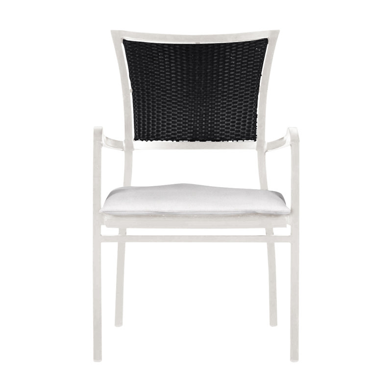 Aire Stacking Patio Dining Armchair With Cushions, Welt, Linen Snow, Chalk / Black