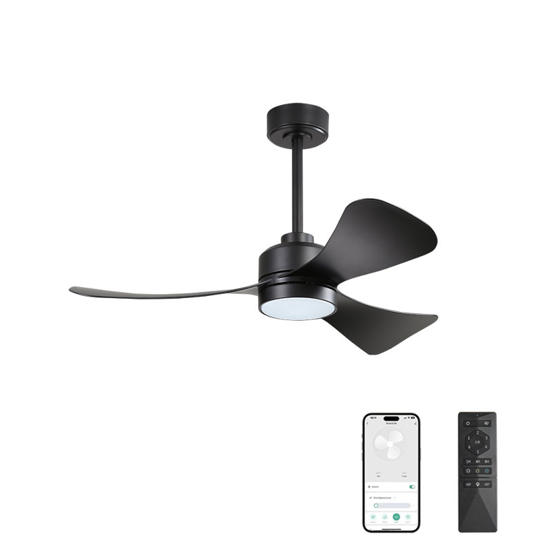 Boun 42 " Ceiling Fan with LED Lights with Light Kit, Black, Black