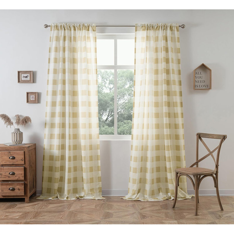 Paire de rideaux semi-transparents 2 panneaux Chionne, Taupe / blanc, L 52 po x L 96 po