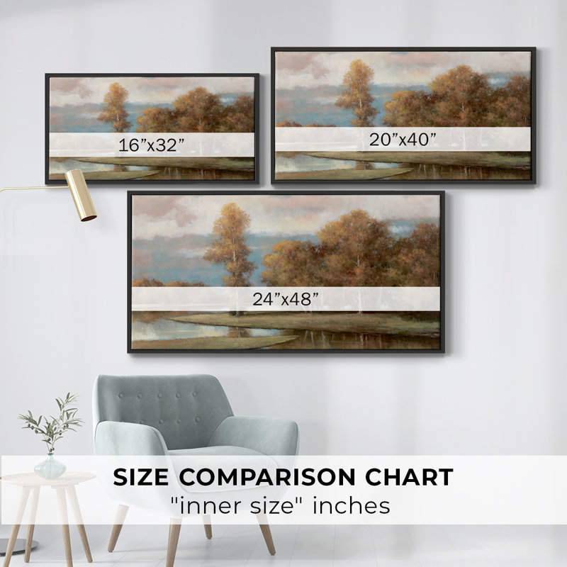 Winding River II - Toile tendue avec châssis encadré - Prêt à être accroché, Noir, H 17 po x l 33 po