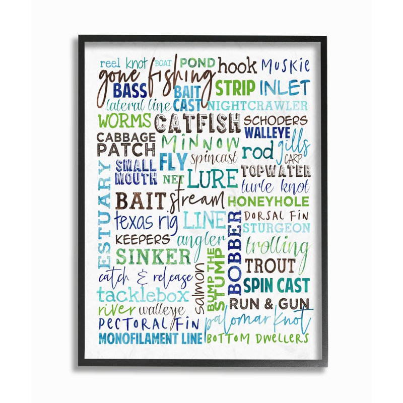 " Fishing Terms And Phrases Sports " by Ziwei Li, 30" H x 24" W, Midnight Black Framed Giclee