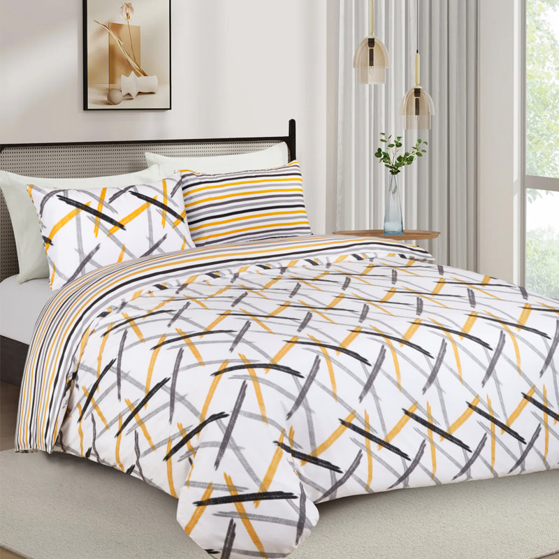 Luxury Duvet Cover Microfiber ochre Striped With Pillowcases King, Double,, King Duvet Cover Set + 2 Additional Pieces