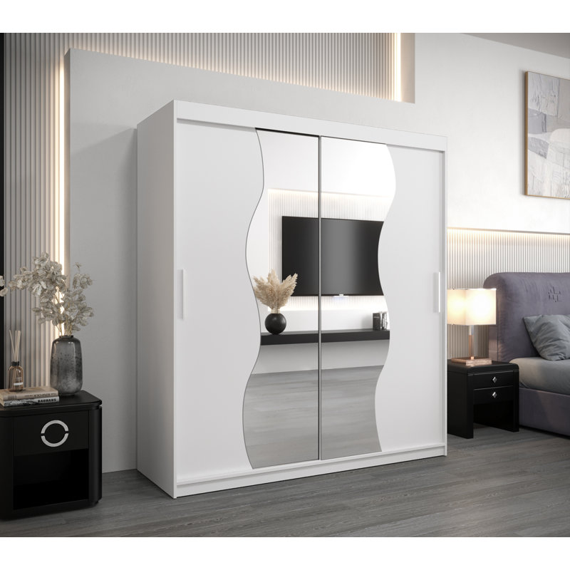 Brieah Manufactured Wood Wardrobe, White Matt, 200Cm H x 180Cm W x 62Cm D