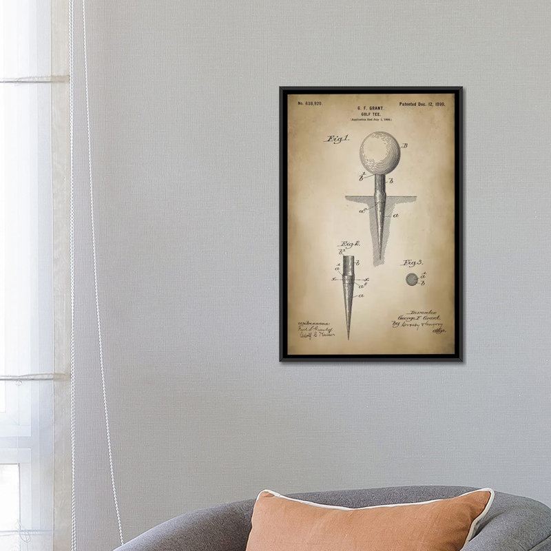 « golf tee », impression sur toile, H 26 po x l 18 po x P 1,5 po, Toile avec cadre noir, Pas de tapis