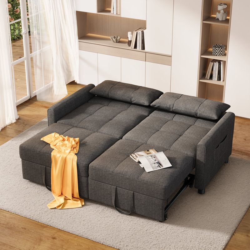 Canapé-lit rembourré escamotable avec repose-pieds séparé, dossier et coussins réglables