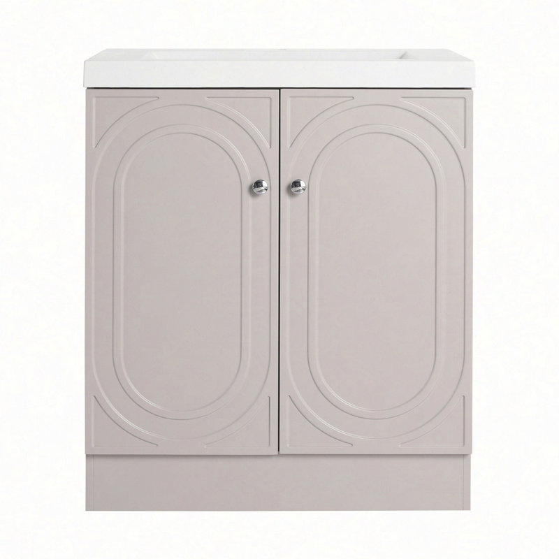Meuble-lavabo autoportant de 30 po avec lavabo en résine blanche et 2 portes d'armoire à fermeture en douceur