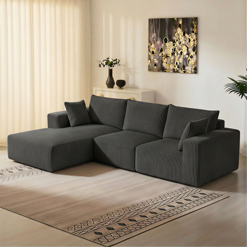 Canapé modulaire modulaire, canapé modulaire Cloud avec assise profonde, canapé modulaire moderne en L avec méridienne, fauteuils rembourrés désossés pour le salon (velours côtelé, noir)