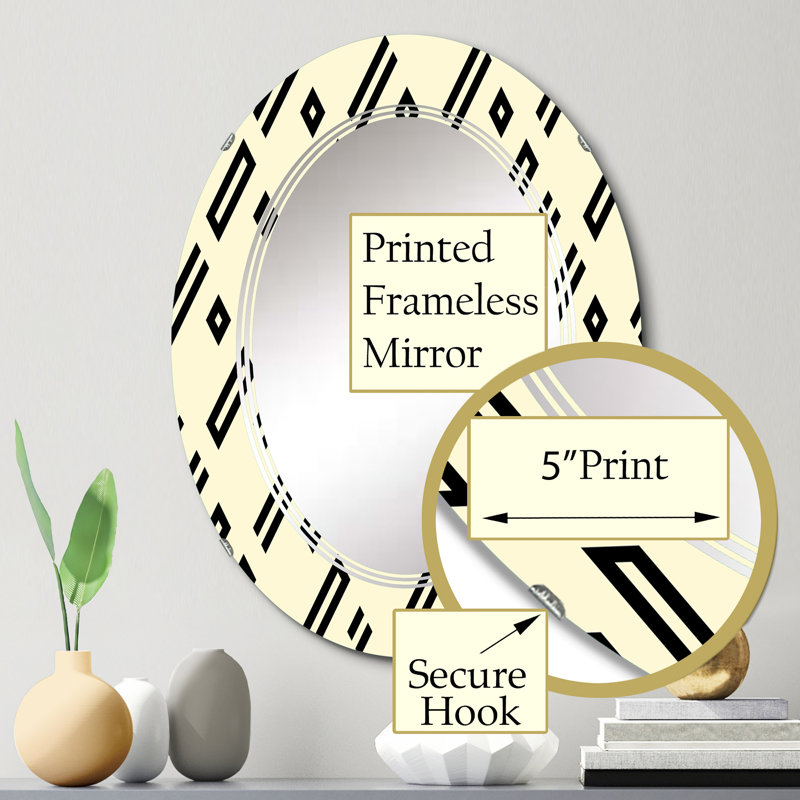 Beige noir diagonale géométrique - miroir mural à motif ovale, 30 po x 20 po