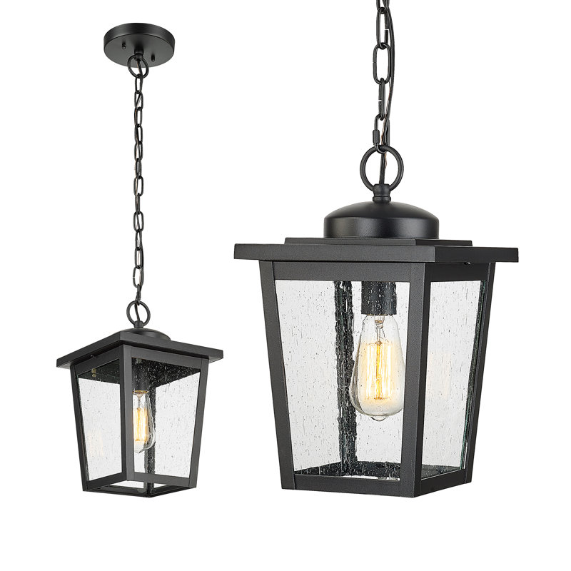 Outdoor Pendant Light For Porch, Exterior Hanging Lantern Outdoor Chandelier In Black Finish With Seeded Glass For Entryway,doorway,farmhouse,foyer