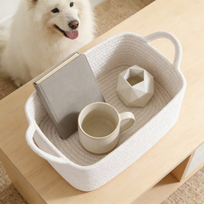 Woven Storage Basket With Handles, Natural Cotton Gift Basket For Baby Showers, Nursery Organization, Pet Toys, And Home Decor