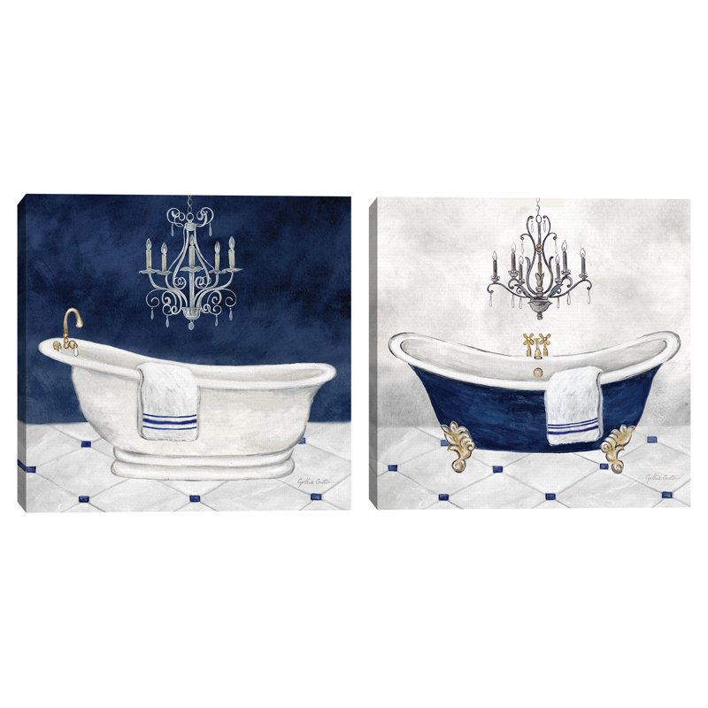 «Navy Blue Bath I and II» par Cynthia Coulter, ensemble de 2 reproductions d'art sur toile