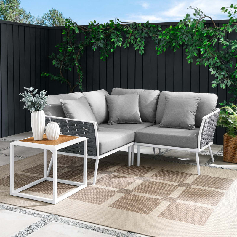 Modway Stance 4 Piece Outdoor Patio Aluminum Sectional Sofa Set, Gray