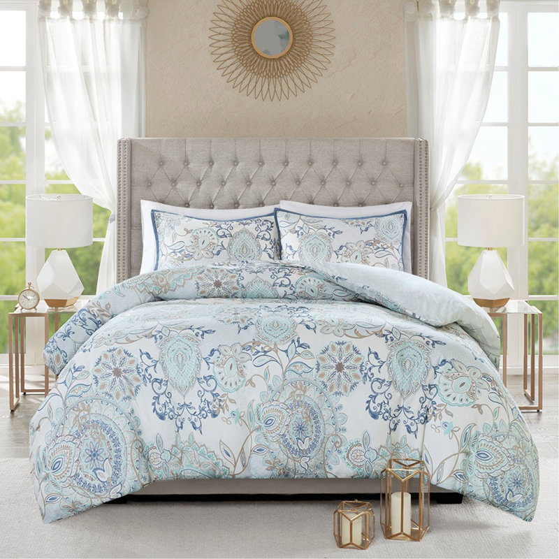 Ensemble de housse de couette réversible à imprimé floral en coton 3 pièces très grand / très grand californien avec certification OEKO-TEX