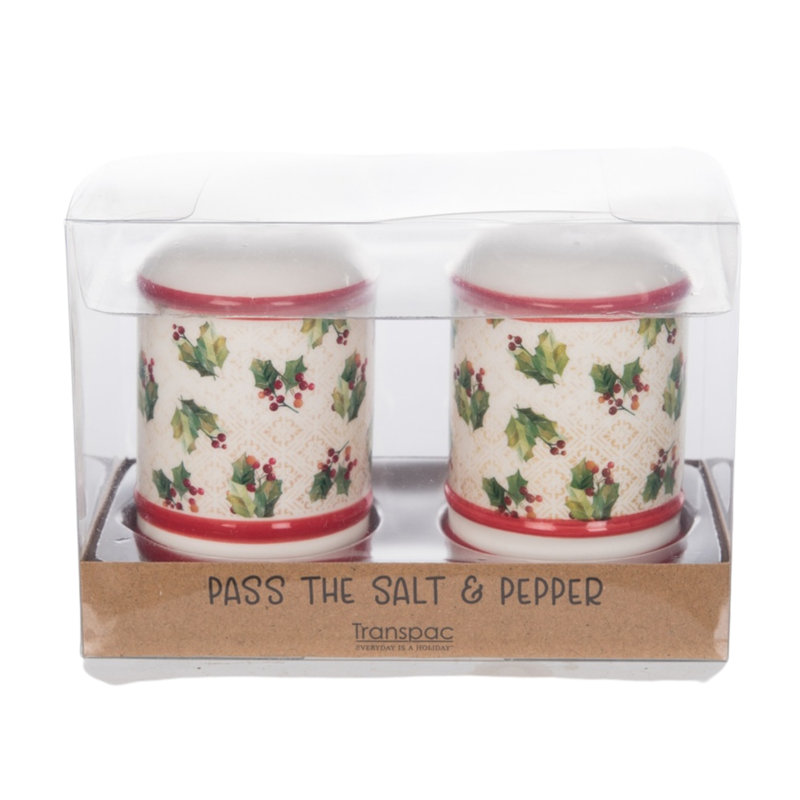 Ensemble de 2 salières et poivrières Dolomite Vintage Holly Salt and Pepper Shaker en céramique pour Noël