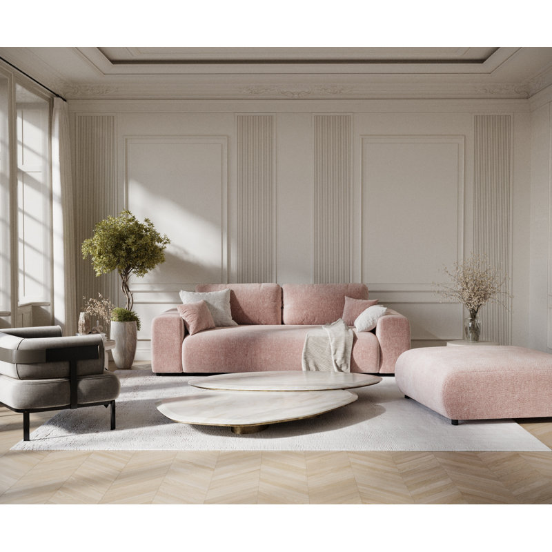 Three-seater square arm sofa, Pink Chenille