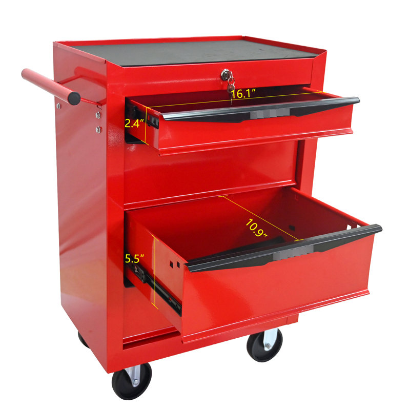 Armoire à outils roulante en métal, 4 tiroirs avec glissières à roulement, rouge et noir, surface de rangement supplémentaire pour rangement fréquent, chariot d'organisation