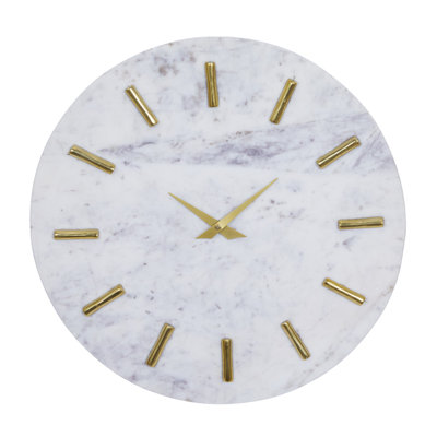 Marble Decorative Wall Clock with Gold Metal Accents