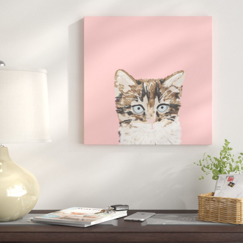 Chat, impression sur toile tendue, H 37 po x l 37 po x P 1,5 po, Toile avec cadre noir, Pas de tapis