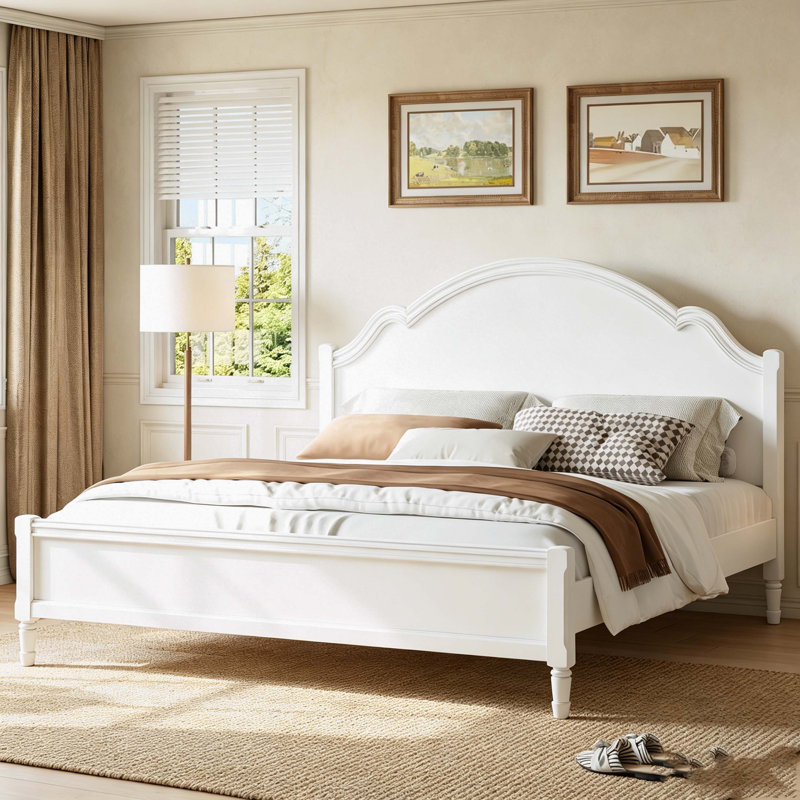 Lit plateforme très grand en bois avec tête et pied de lit, blanc, Blanc, Très grand lit