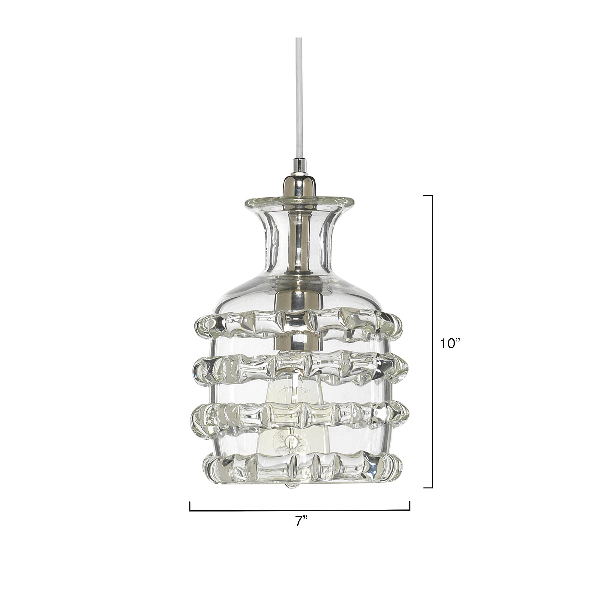 Ribbon Single Light Glass Dimmable Pendant, Clear