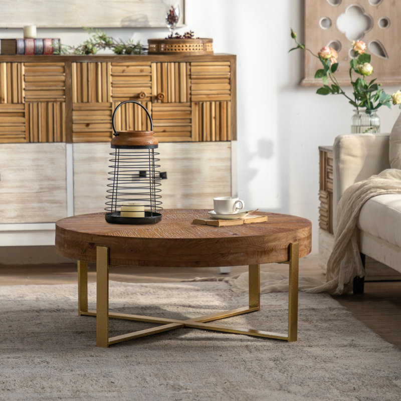 Table basse 31,29 "Modern Retro Splissage, H 13,38 po x l 31,29 po x P 31,29 po, Doré