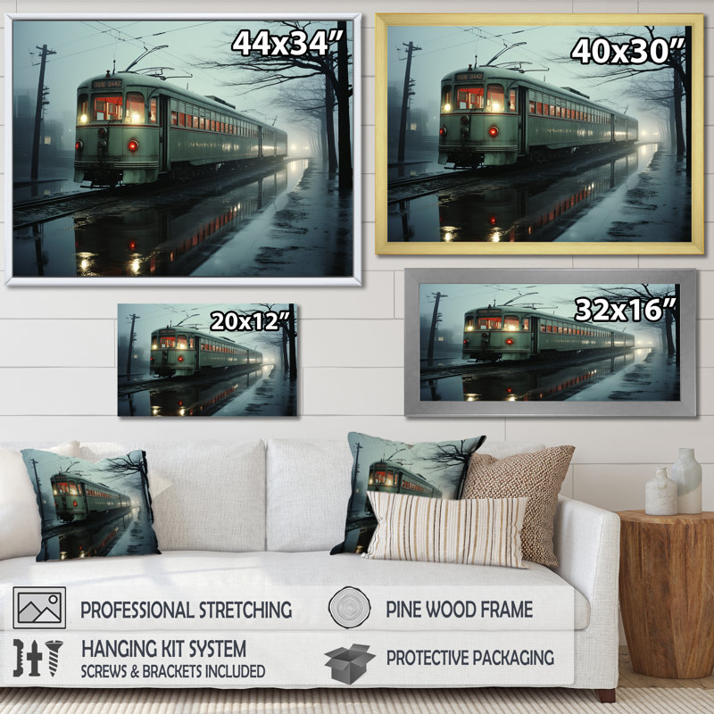 «Train Charm In Winter Photo II», reproduction sur toile, Cadre flottant noir, H 12 po x l 20 po x P 1 po