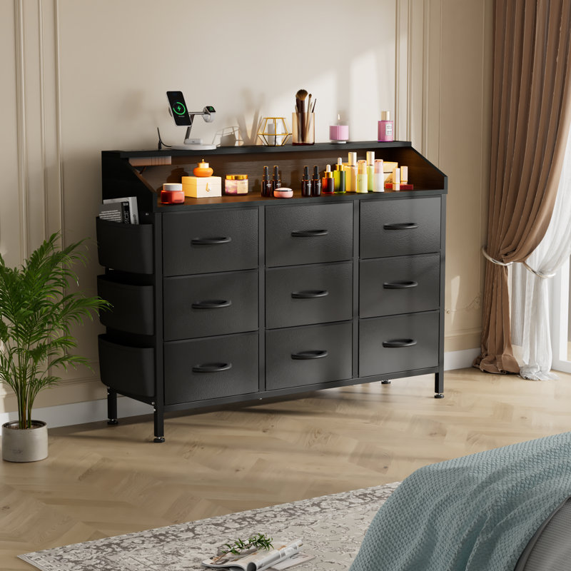 Commode 9 tiroirs Courney, Noir, noir, noir, noir