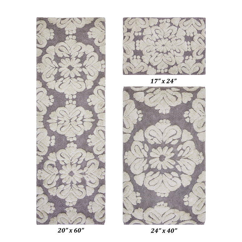 Chemash Premium 100% Cotton 1885 GSM 3-Piece Bath Rug Set, OEKO-TEX® Certified, Non-Slip Spray Latex Backing, Plush Tufted Bath Mats for Shower, Bathtub, Vanity, Sink & Toilet Areas, Super Absorbent, Machine Washable, Gray