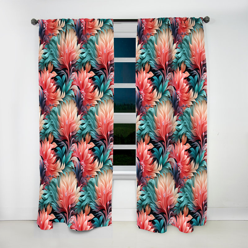 Corail illusion motif tropical V - Rideau en velours tropical - obscurcissant - 1 panneau, L 52 po x L 84 po
