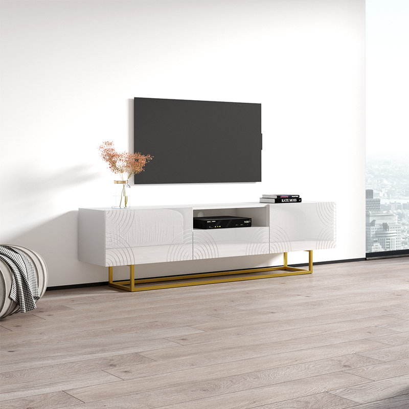 White High Gloss 75" TV Stand with Storage Cabinets
