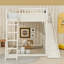 Lit mezzanine en bois avec glissoire, tablettes de rangement et échelles-699777331-699777329