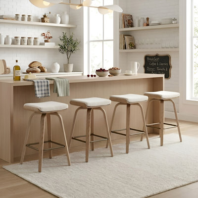 Tabouret de bar moderne rembourré avec structure en bois, tabouret de bar à hauteur de comptoir pour îlot de cuisine, bar à café (ensemble de 4)