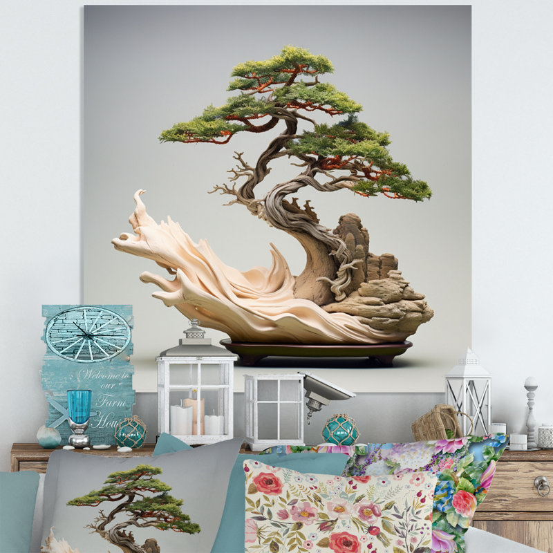 Art asiatique, sagesse bonsaï IV - reproduction asiatique sur métal, H 16 po x l 16 po x P 1 po