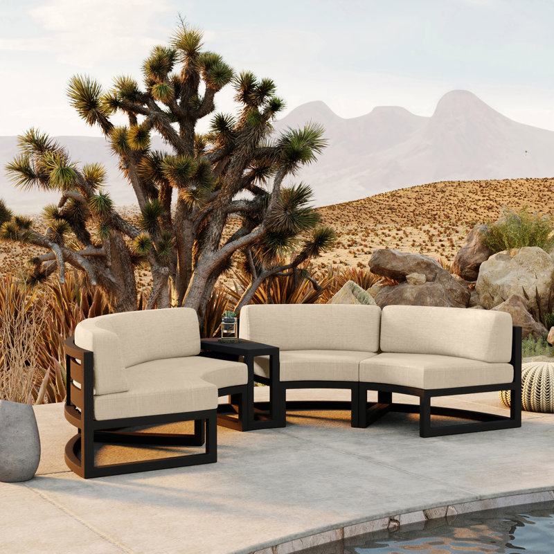 Avion Outdoor Curved Patio Sectional with Sunbrella Cushions, Canvas Charcoal Sunbrella® Canvas, Black