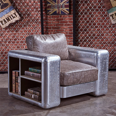 Casual Retro Aluminum Skin Rivet Storage Sofa Faux Leather Accent Chair