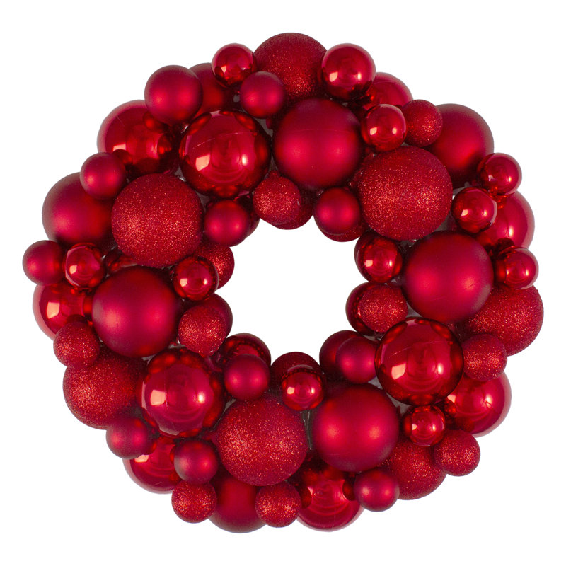Red Shatterproof Ball Christmas Wreath with 3 Finishes