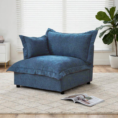 Plush Navy Upholstered Chenille Accent Chair with Oversized Cloud Cushions